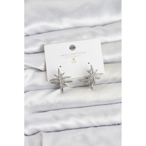 Gümüş Renk Pirinç Çift Taraflı Kutup Yıldızı Kadın Küpe