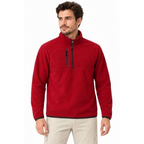 Erkek Polar Dik Yaka Yarım Fermuarlı Fermuarlı Göğüs Cepli Regular Fit Kışlık Sweatshirt - Bordo