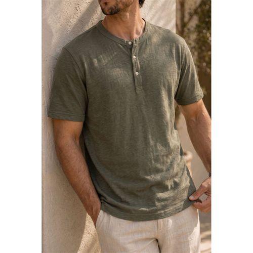Edgar Regular Fit 3 Düğmeli Pat Flamlı Suprem Kumaş Pis Yaka Erkek T-Shirt - Çam Yeşili