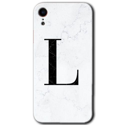 iPhone XR Kılıf HD Desen Baskılı Arka Kapak - Beyaz Mermer Desenli L Harfi