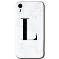 iPhone XR Kılıf HD Desen Baskılı Arka Kapak - Beyaz Mermer Desenli L Harfi