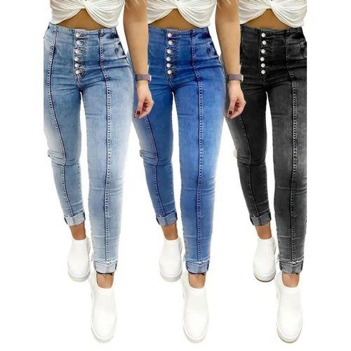 Kadın Yüksek Bel önden Düğmeli Jean Pantolon