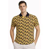 Erkek Pike Kumaş Polo Yaka Palmiye Desenli Tişört Kısa Kol Yazlık T-Shirt - Sarı