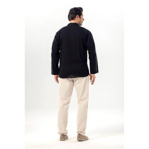 Uzun Kol Şile Bezi Tek Cepli Hakim Yaka Erkek Yazlık Tshirt Siyah 3003