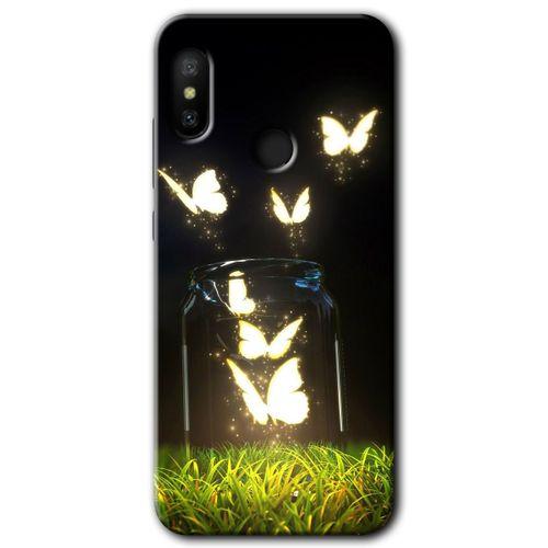 MRCİLETİSİM Xiaomi Mi Max 3 Kılıf HD Desen Baskılı Arka Kapak+Temperli Cam - Işıklı Kelebekler