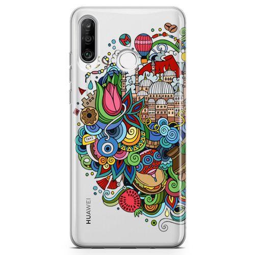 Huawei P30 Lite Kılıf İstanbul Hatırası Arka Kapak Koruma Desenli Full Koruyucu