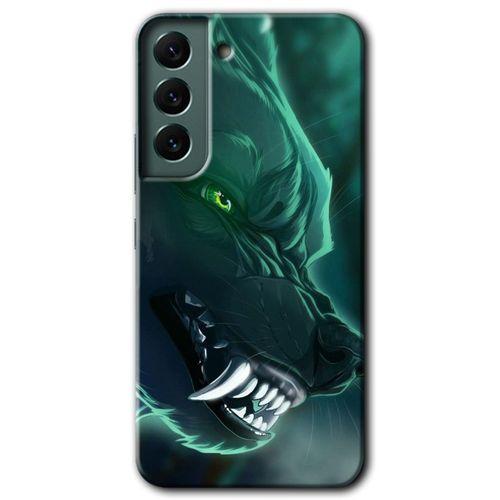 Potkal Hediye Fabrikası Samsung Galaxy S22 Plus HD Baskılı Kılıf + 9D Tam Ekran Koruyucu - Yeşil Kurt
