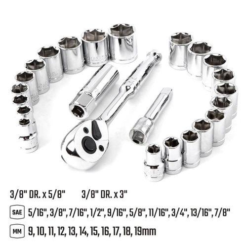 WORKPRO WP202541 3/8'’ CR-V 24 Parça Metrik/İnç Ağır Hizmet Lokma Takımı