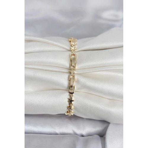 Pirinç Gold Renk Zirkon Taşlı Ay ve Yıldız Model Kadın Bileklik