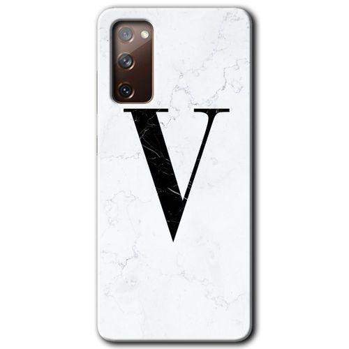 Galaxy S20 FE Kılıf HD Desen Baskılı Arka Kapak - Beyaz Mermer Desenli V Harfi