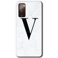 Galaxy S20 FE Kılıf HD Desen Baskılı Arka Kapak - Beyaz Mermer Desenli V Harfi