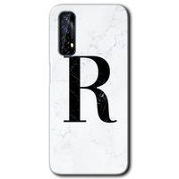 Potkal Hediye Fabrikası Realme 7 Kılıf HD Desen Baskılı Arka Kapak - Beyaz Mermer Desenli R Harfi