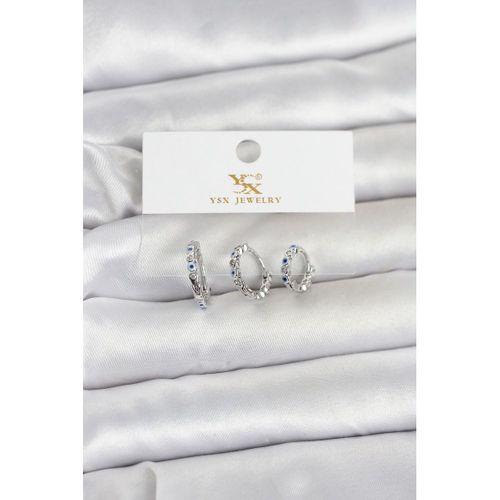 Pirinç Gümüş Renk Nazarlı Model 3'lü Kadın Küpe