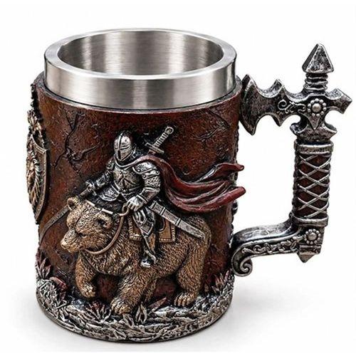 Savaşçı Şövalye Figürlü 3 D Kabartmalı Paslanmaz Çelik Kupa Bardak Alk6343
