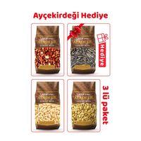 Kabak, Sarı Karpuz Çekirdeği ve Soslu Yer Fıstığı 3’lü Kuruyemiş Set + 500g Ayçekirdeği Hediye
