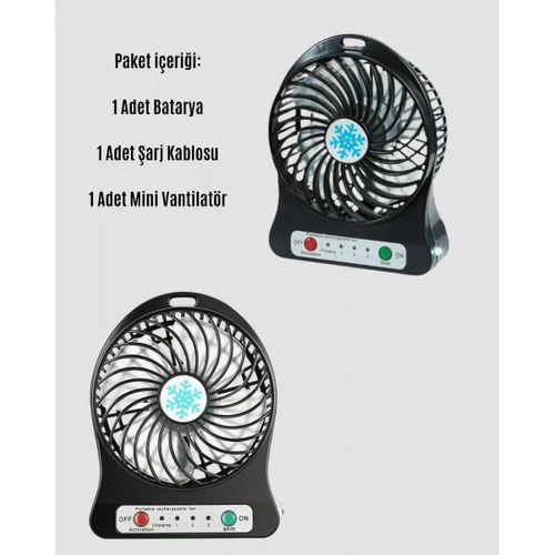 Mini Usb Fan – Şarj Edilebilir, Işıklı, 3 Kademe, Taşınabilir Masaüstü Vantilatör