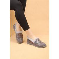Selaro Gri Renkli Taşlı Desenli İçi Kürklü Kışlık Günlük Ayakkabı