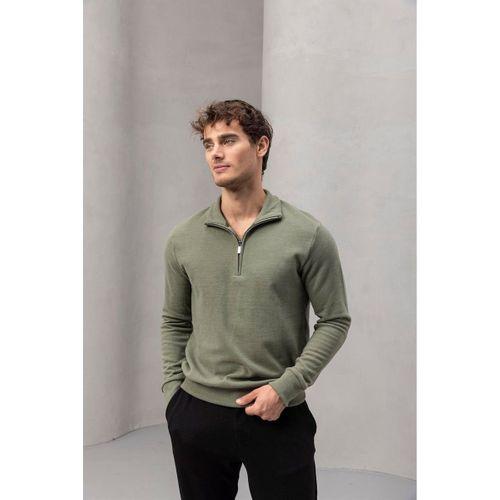 Lars Selanik Örme Kumaş Yarım Fermuar Erkek Sweatshirt - Haki