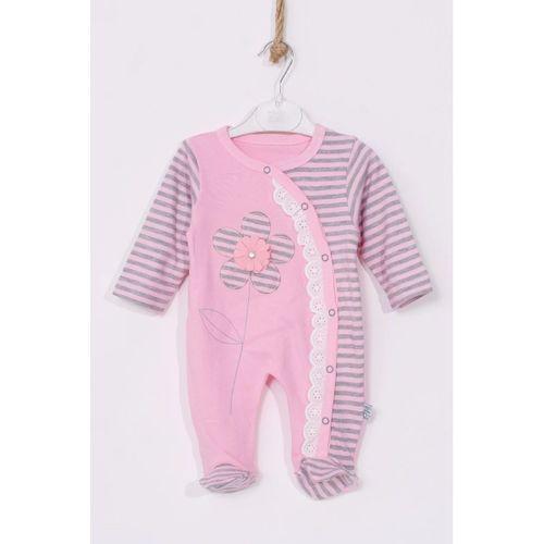 Çiçek Nakışlı % 100 Pamuk Ayaklı Kız Bebek Tulumu