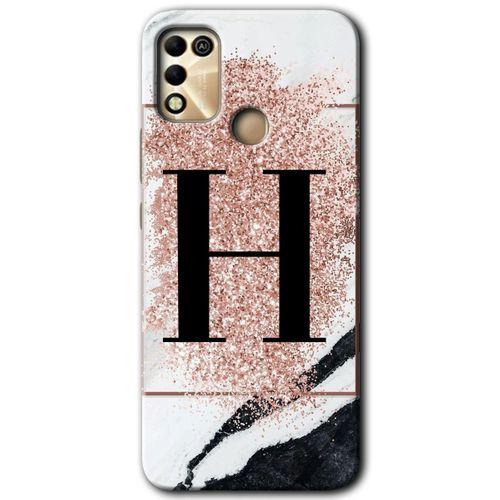 İnfinix Hot 11 Play Kılıf HD Desen Baskılı Arka Kapak - Pembe Mermer Desenli H Harfi