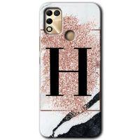 İnfinix Hot 11 Play Kılıf HD Desen Baskılı Arka Kapak - Pembe Mermer Desenli H Harfi