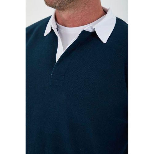 Polo Yaka Selanik Örme Kumaş Erkek Sweatshirt - Prusya Mavisi