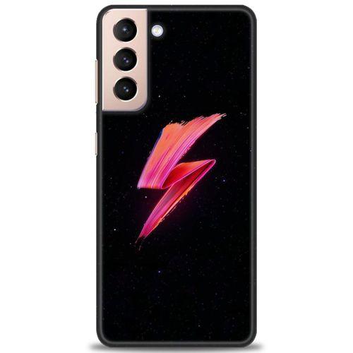 Samsung Galaxy S21 FE Kılıf HD Baskılı Kılıf - Pembe Şimşek + Tam Ekran Koruyucu