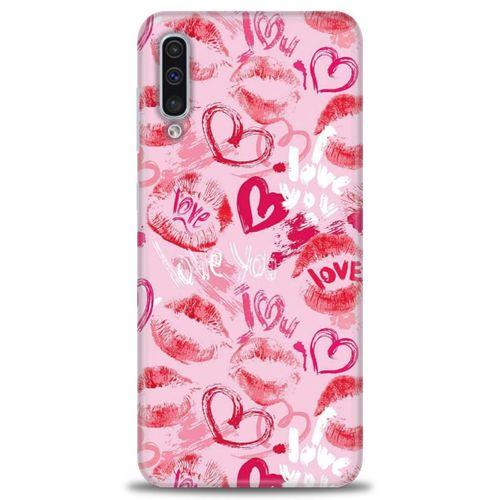Samsung Galaxy A50S Kılıf HD Baskılı Kılıf - Pembe Love + Tam Ekran Koruyucu
