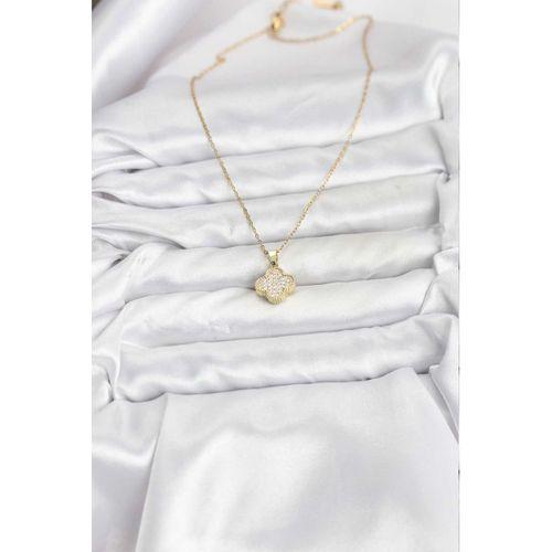 316L Çelik Zincir Gold Renk Zirkon Taşlı Yonca Model Kadın Kolye