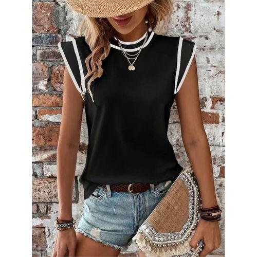 Kadın Kısa Kollu Daire Yakalı Viskon Bluz