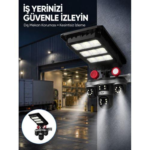Solar Panelli 3 Lens Dış Mekan Güvenlik Kamerası Hareket Algılamalı Led Aydınlatmalı