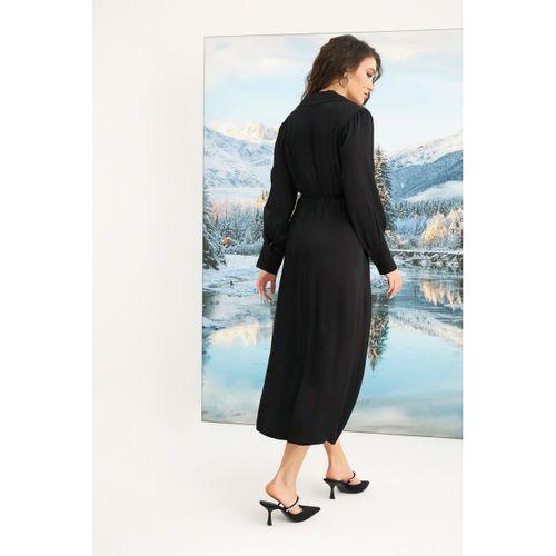 %100 Viskon Uzun Kollu Saten Elbise