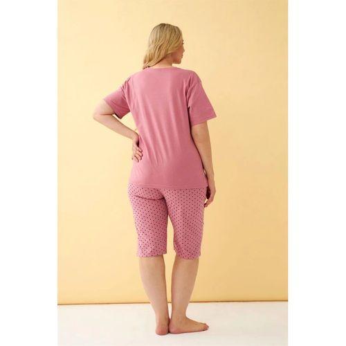 Kadın Somon “live The Dream” Yazılı Büyük Beden Kapri Pijama Takımı