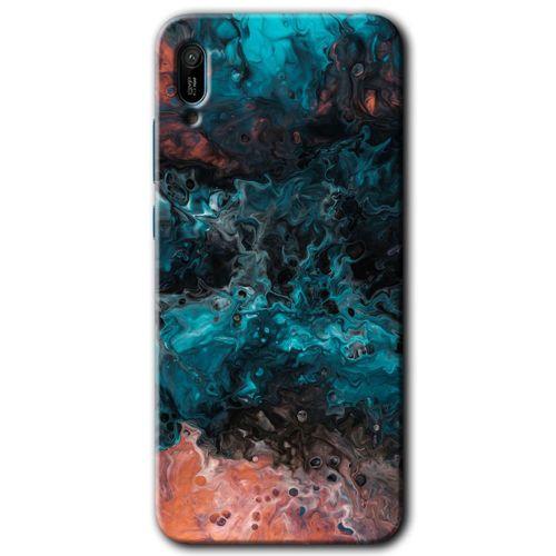 Huawei Y6 2019 Kılıf Baskılı Kapak - Liquid Colorfull + 5D Tam Kaplayan Cam