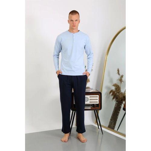 Erkek Penye Uzun Kol Pijama Takımı Buz Mavisi