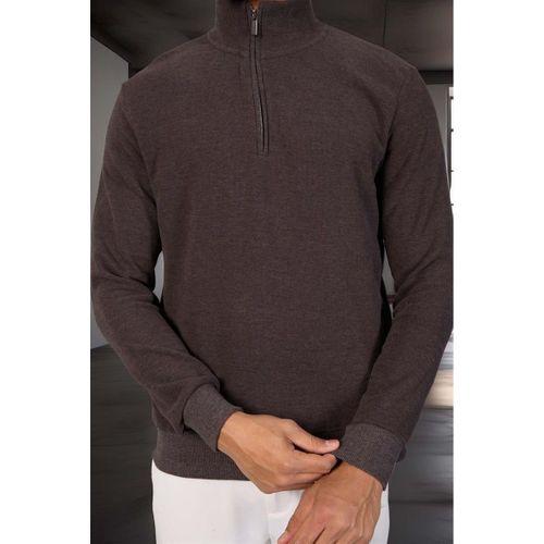 Lars Selanik Örme Kumaş Yarım Fermuar Erkek Sweatshirt - Kahve