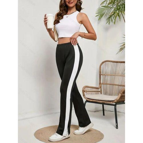 Kadın Yüksek Bel Yan şerit Detaylı Yırtmaçlı Viskon Iki Iplik Pantolon