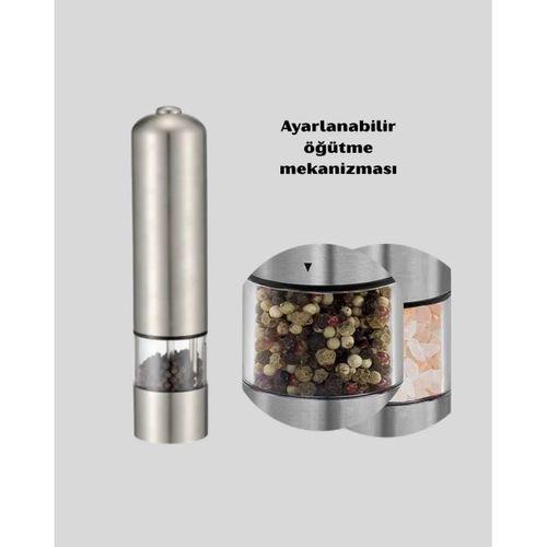 Modern Otomatik Baharat Öğütücü Seti – Pilli, Paslanmaz Çelik, Led Aydınlatmalı