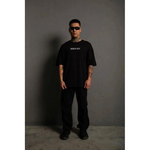 Erkek Oversize Baskılı Tişört – Golf GTI Retro Araba Desenli, Ön - Arka Dijital Baskı, Sokak Modası Stil - Siyah
