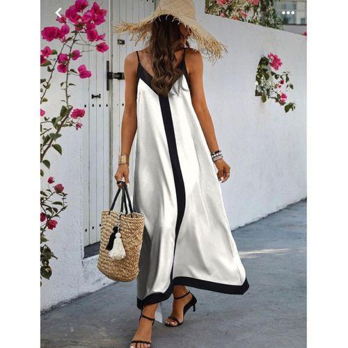 Lucky Life Kadın Dalgıç Kumaş Garni Detaylı Maxi Boy Askılı Elbise