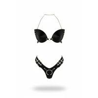 Siyah Harness Takım Suni Deri Zincir Detaylı Bralet - Brf1223