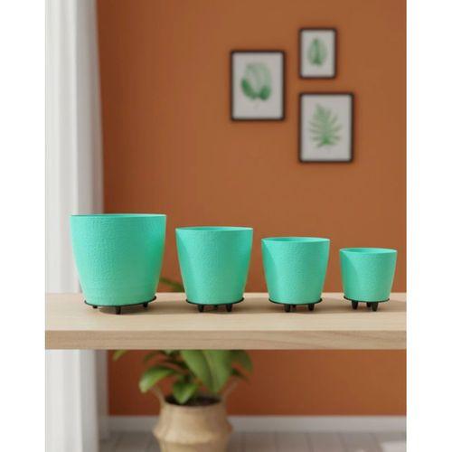 4’lü 3d Yeşil Dekoratif Vazo Seti Modern Ayaklı Şık Saksı Takımı