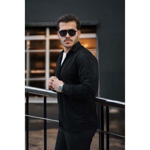 Fitilli Erkek Kadife Gömlek - Siyah