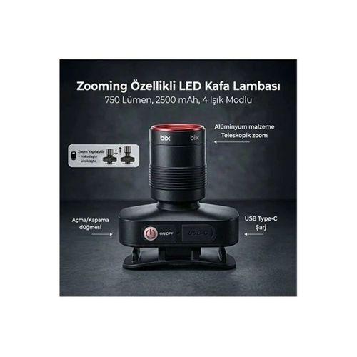 Bxt1fl 10w Şarj Edilebilir Kafa Feneri 750 Lümen 2500mah 4 Işık Modlu Zoom Özellikli Led Kafa