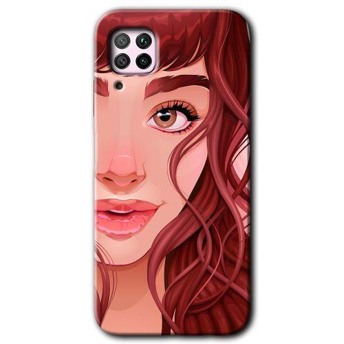 MRCİLETİSİM Huawei P40 Lite Kılıf HD Desen Baskılı Arka Kapak + Temperli Cam - Kızıl Kız