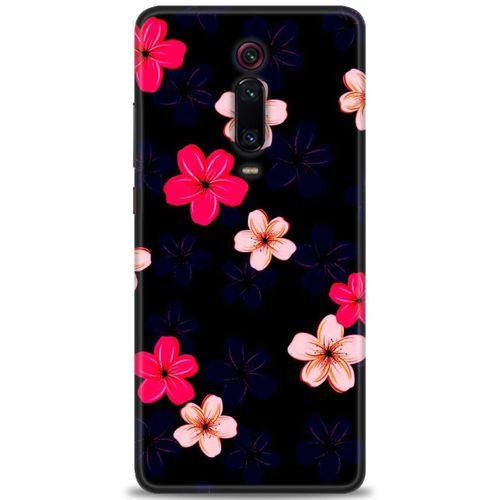Xiaomi Mi 9T Kılıf HD Baskılı Kılıf - Pembe Mavi Çiçekler + Tam Ekran Koruyucu