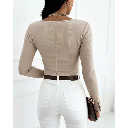 Kadın Uzun Kollu Yakadan Açık Ve Düğme Detaylı Kaşkorse Bluz