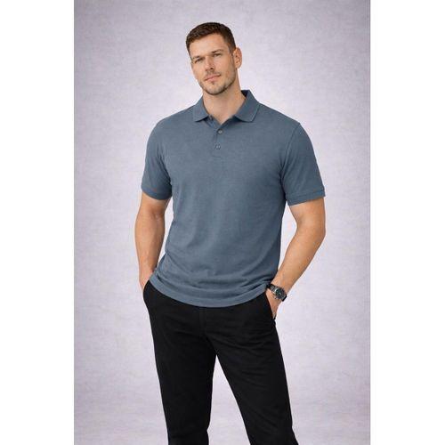 Orlando Polo Yaka Pike Kumaş Relaxed Fit Basic Düğmeli Relaxed Fit Erkek T-Shirt - Çam Yeşili