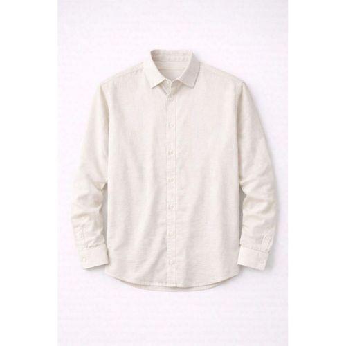 Scott – Soft Dokulu Yarım Oversize Modern Erkek Gömlek - Bej