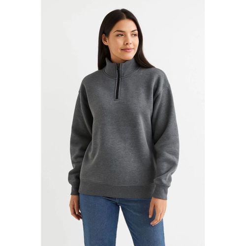 Üç İplik Dık Yaka Yarım Fermuarlı SweatShirt - Antrasit